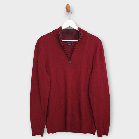 Untuckit Sweater Mens Medium Red Belguardo 1/4 Zip Minimalist Casual Merino Wool - Picture 2 of 10